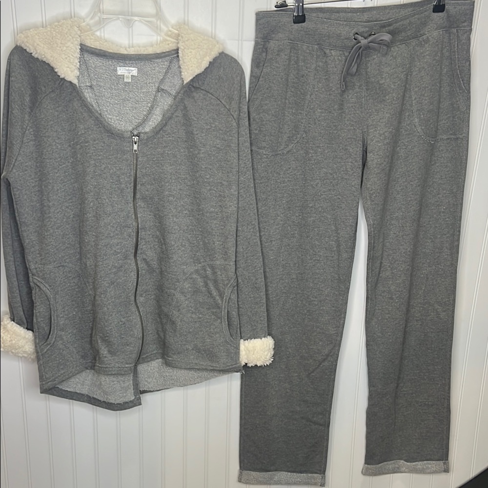 PJ Salvage Gray Pajama Set with Cream Accents